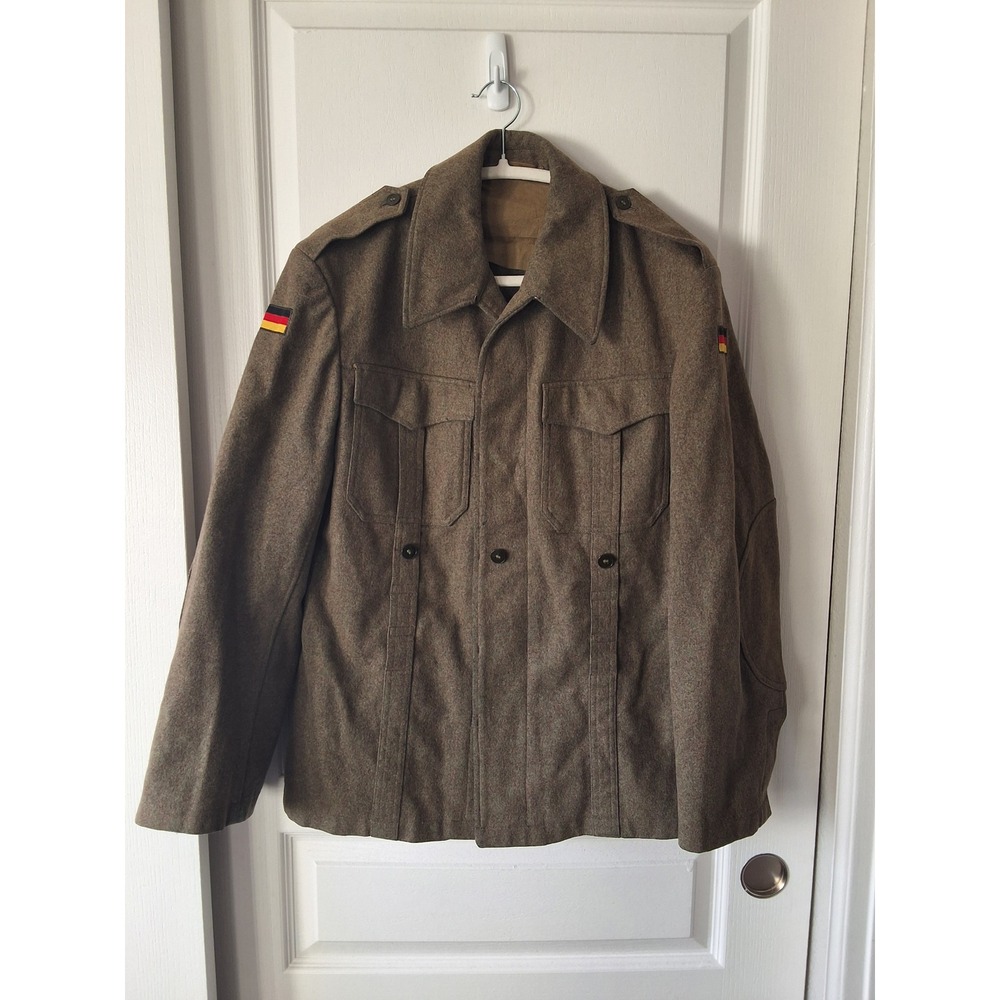 Vintage West German Military Wool Field Jacket Green Brown Surplus‎ Flag Patches